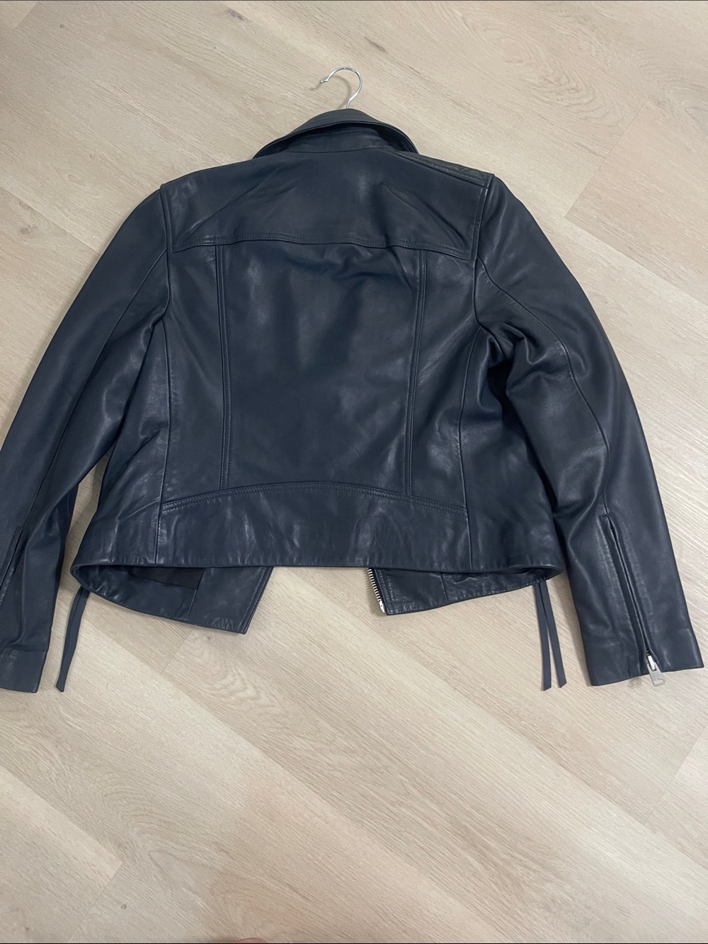 All Saints Dalby Navy Blue Leather Moto Jacket - Picture 6 of 11